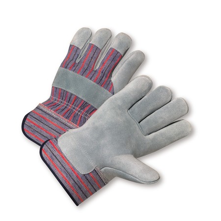 WEST CHESTER PROTECTIVE GEAR Shoulder Leather Palm Rubberized Safety Cuff Glove Blue/Red Fabric Lg 558/L